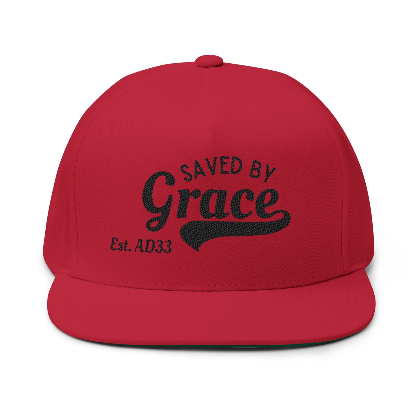 Embroidered Flat Bill Cap - Saved by Grace