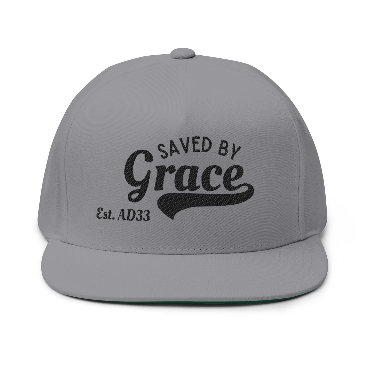 Embroidered Flat Bill Cap - Saved by Grace