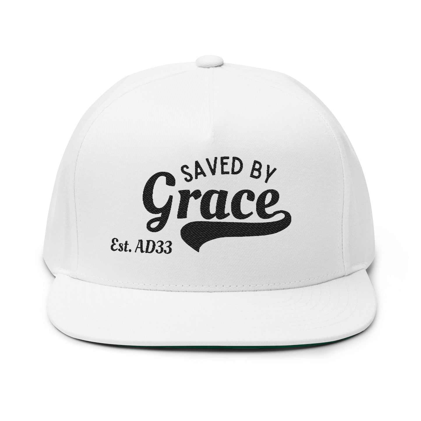 Embroidered Flat Bill Cap - Saved by Grace